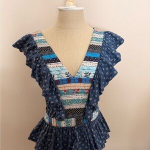Anthropologie Let Me Be Ruffled Patchwork Top Size S